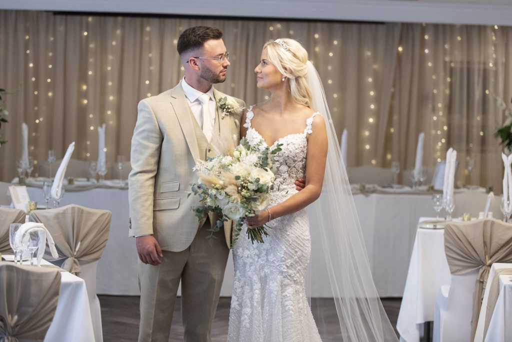 Bride and groom in the Crystal room